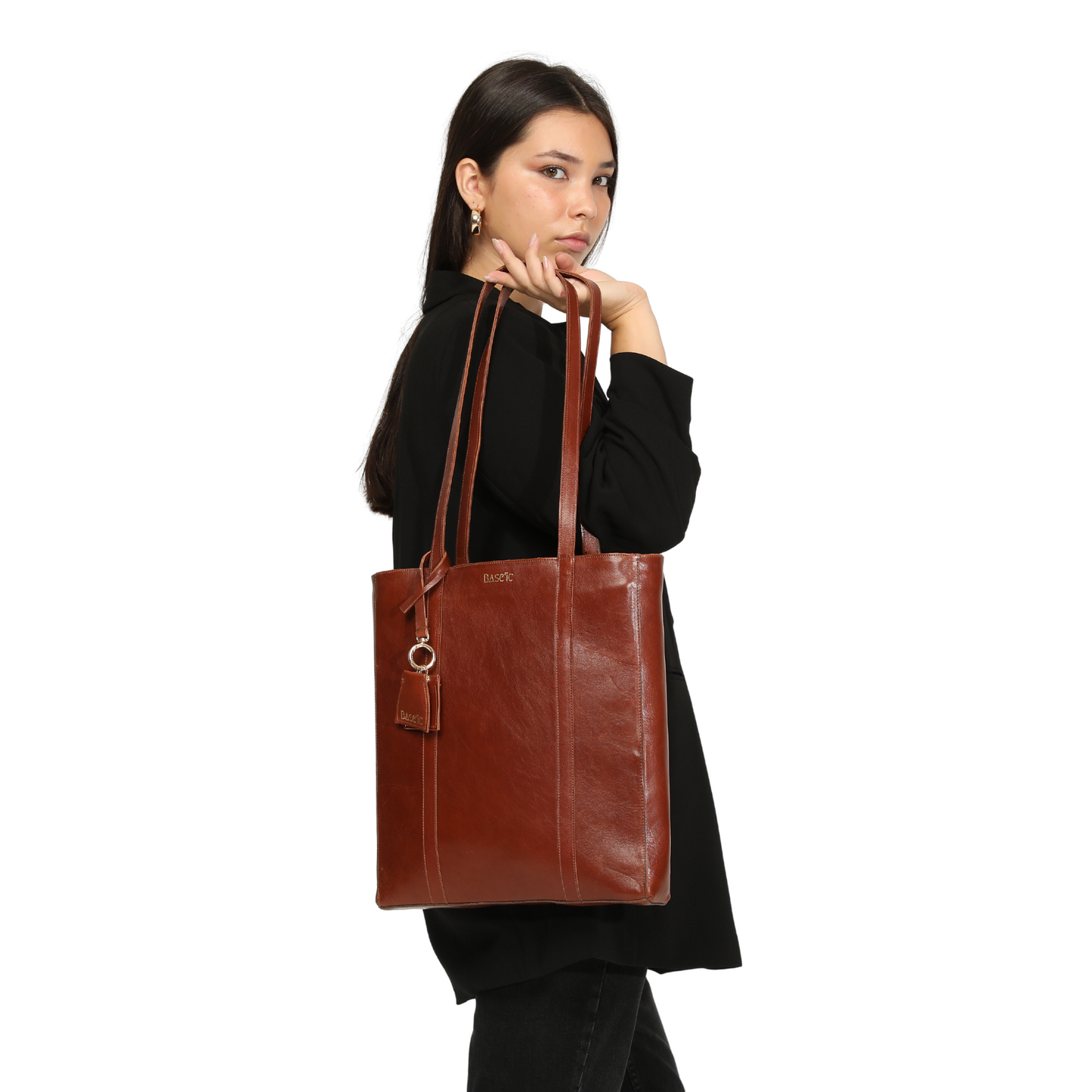 Genuine Leather Shoulder Bag with Multi-Compartment - Coconut