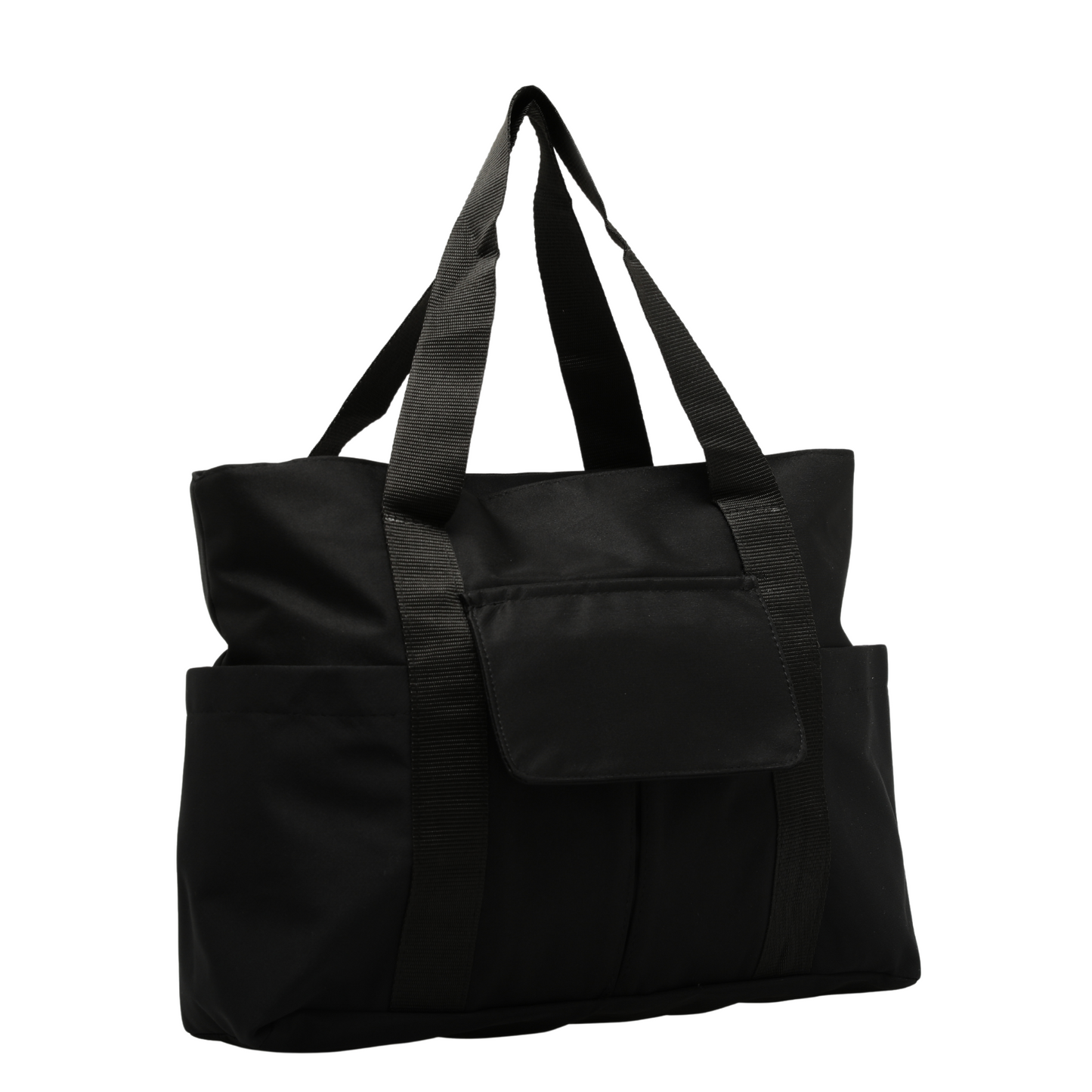 Heavyweight Satin Tote Bag With Pockets - Black