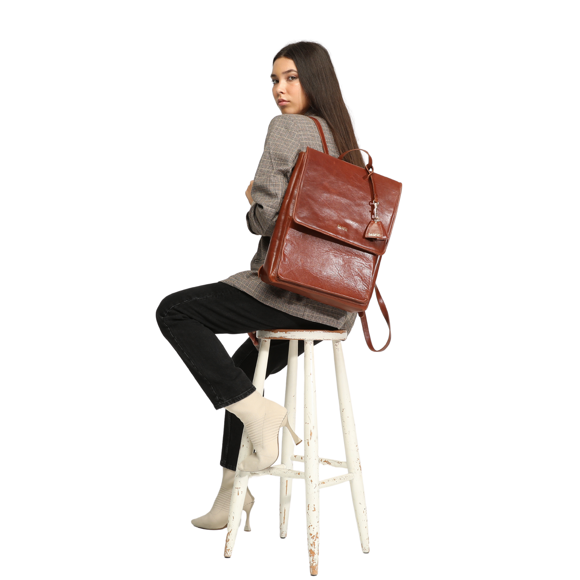 Genuine Leather Backpack With Laptop Compartment Coconut Base ic