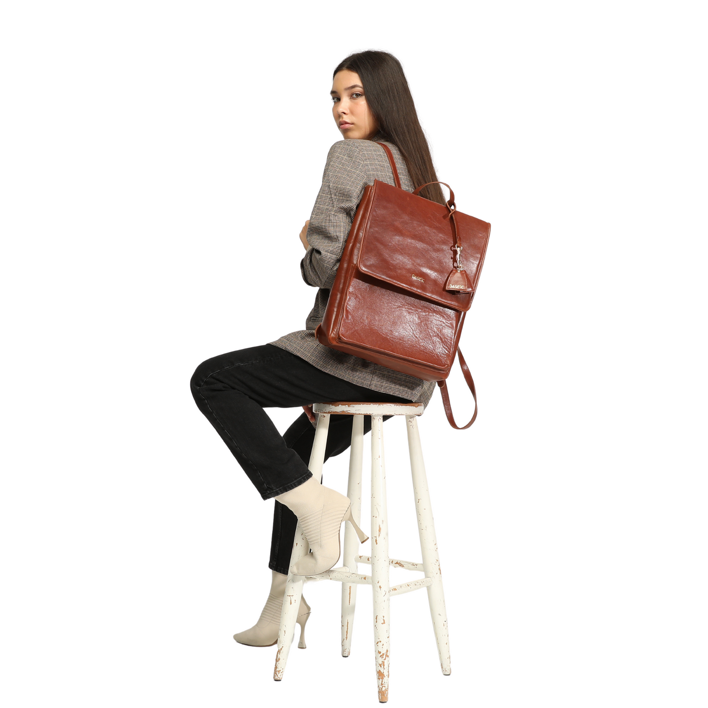 Genuine Leather Backpack With Laptop Compartment - Coconut