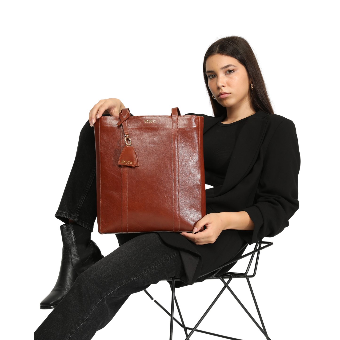 Genuine Leather Shoulder Bag with Multi-Compartment - Coconut