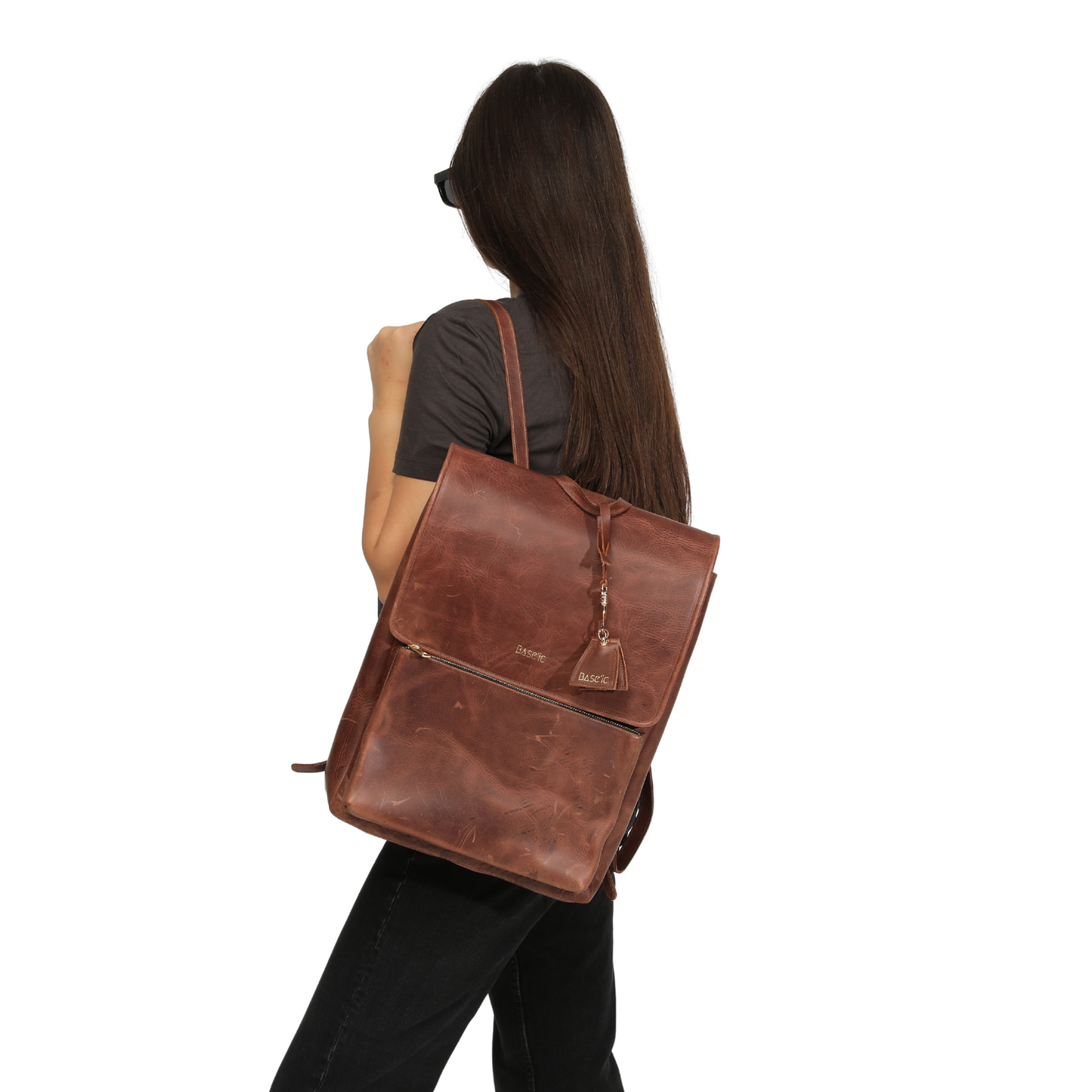 Worn Leather Backpack With Laptop Compartment - Dark Havana