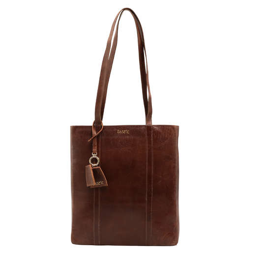 Worn Leather Shoulder Bag with Multi-Compartment - Dark Havana