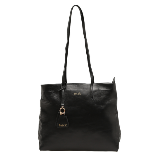 Soft Genuine Leather Tote Bag - Black