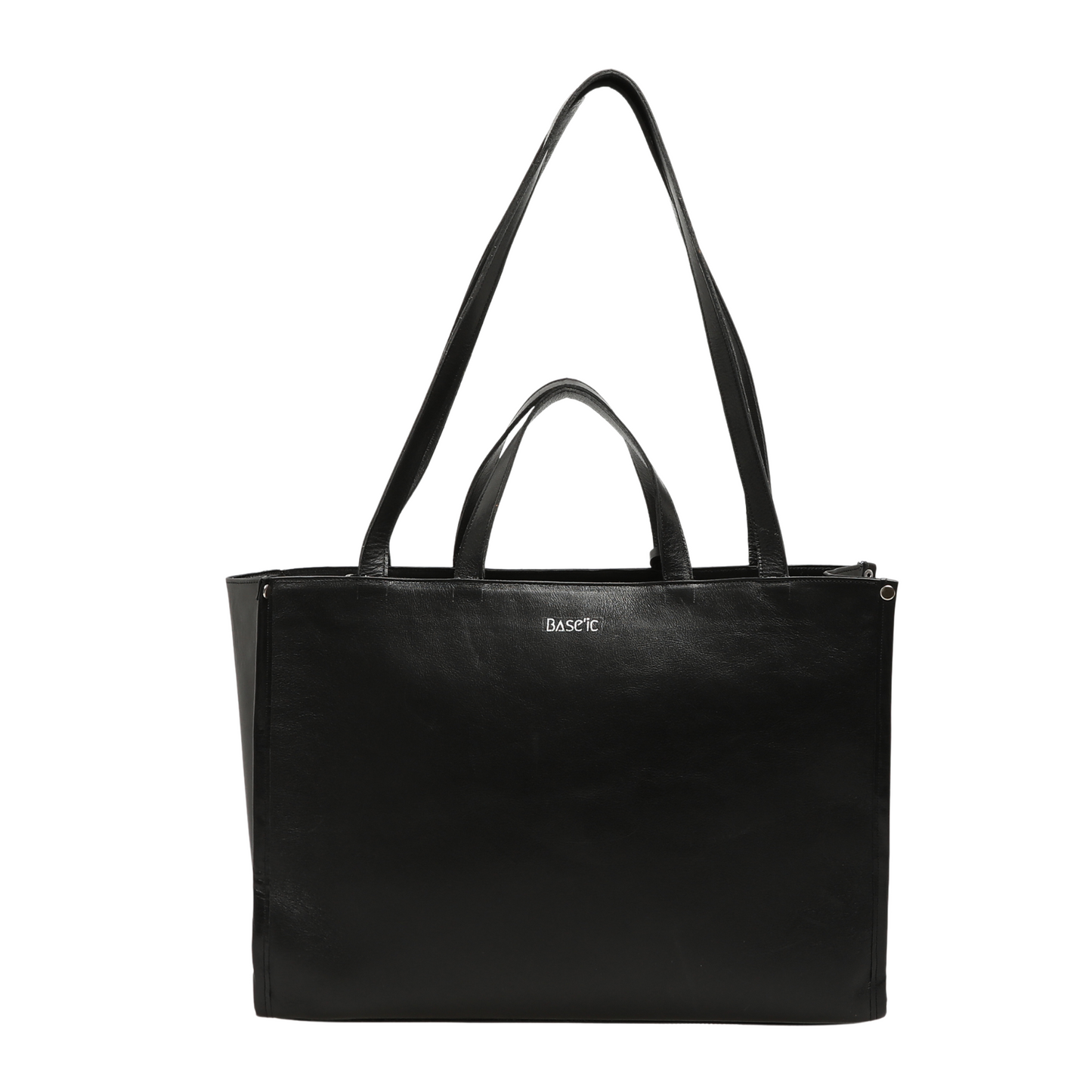 Genuine Leather Shoulder Bag with Laptop Compartment - Black