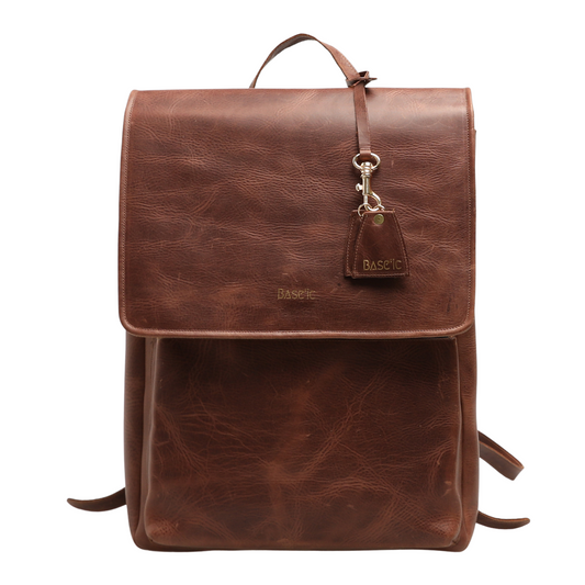 Worn Leather Backpack With Laptop Compartment - Dark Havana