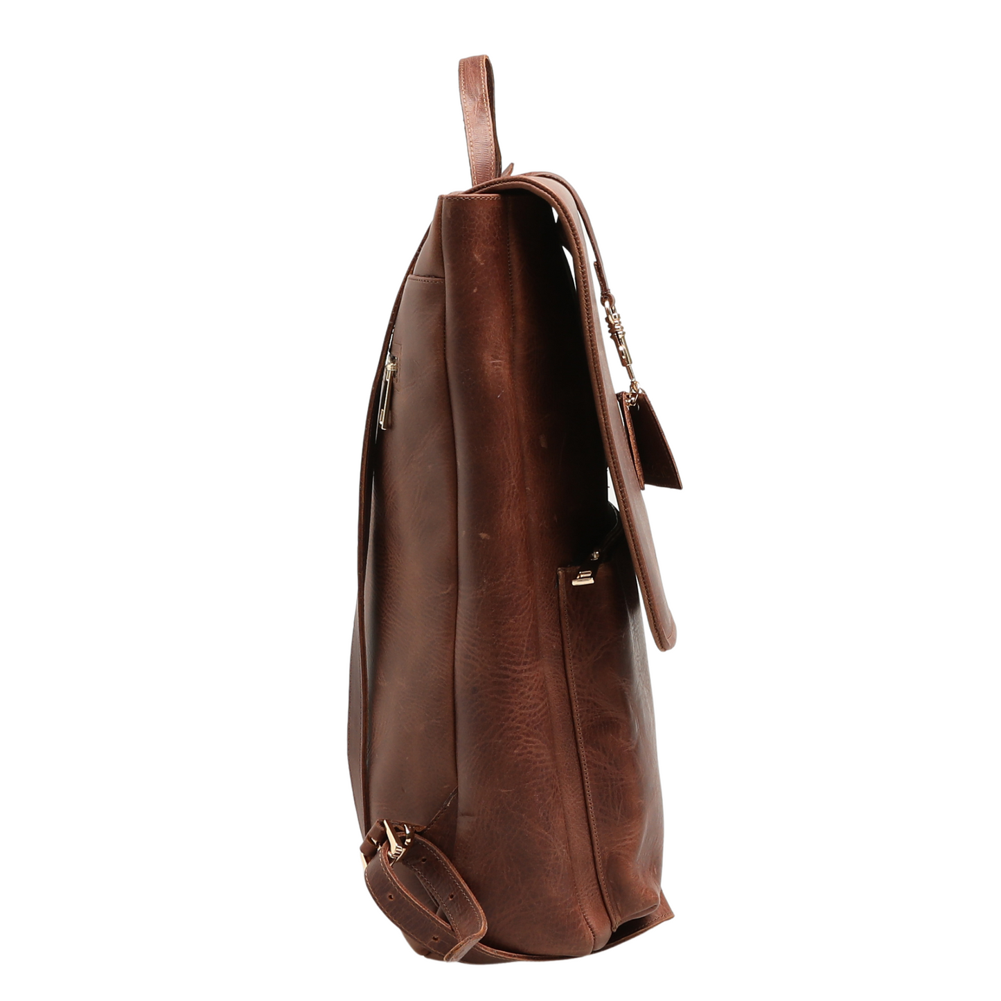 Worn Leather Backpack With Laptop Compartment - Dark Havana