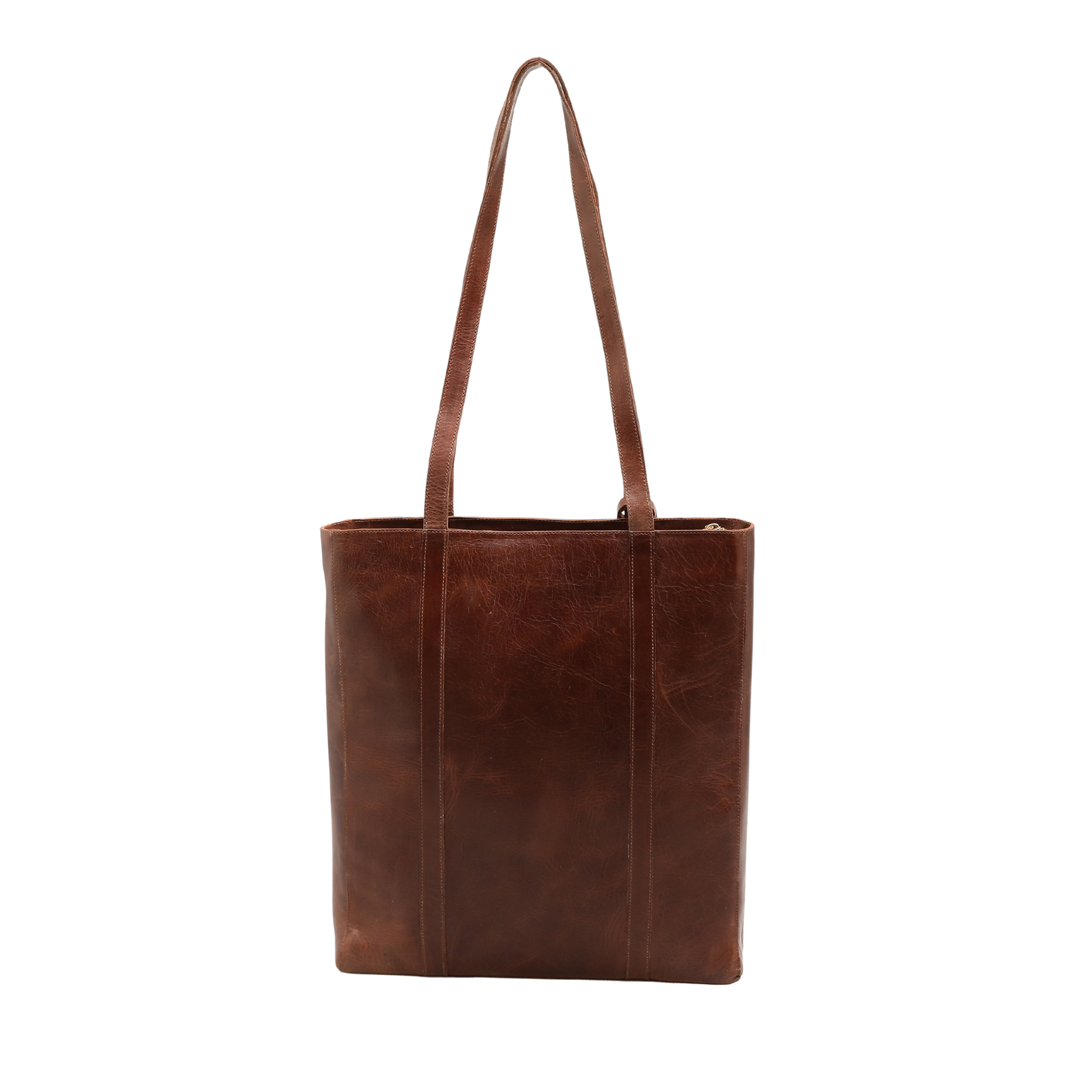 Worn Leather Shoulder Bag with Multi-Compartment - Dark Havana Worn Leather Shoulder Bag with Multi-Compartment - Dark Havana
