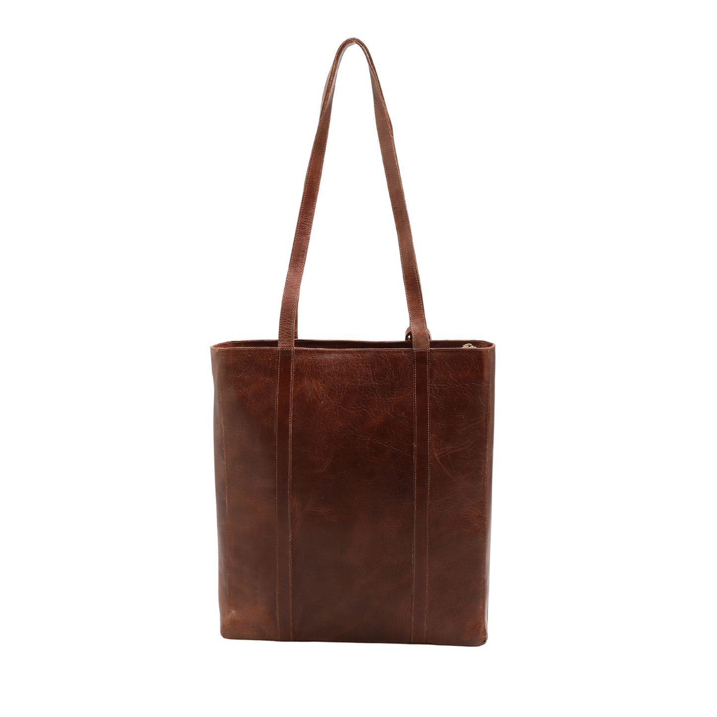 Worn Leather Shoulder Bag with Multi-Compartment - Dark Havana