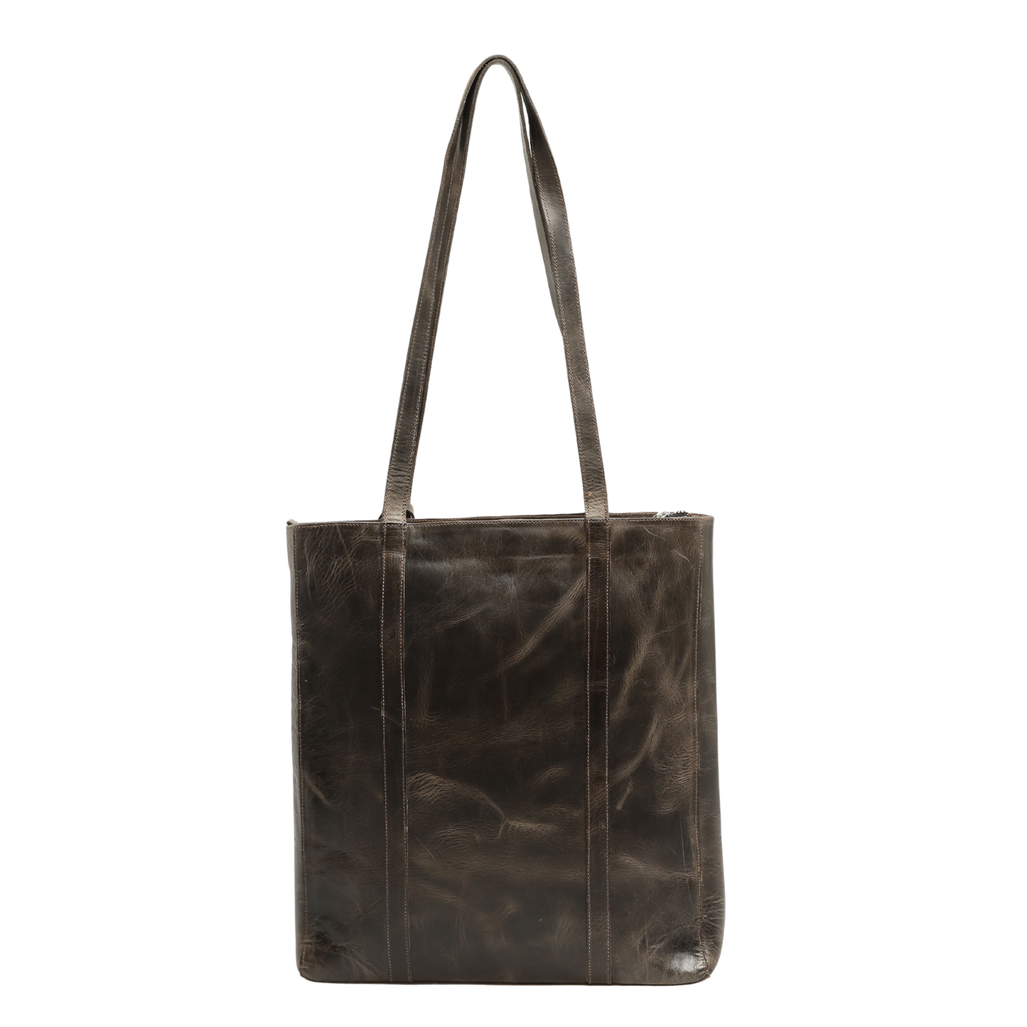 Worn Leather Shoulder Bag with Multi-Compartment - Cortecia