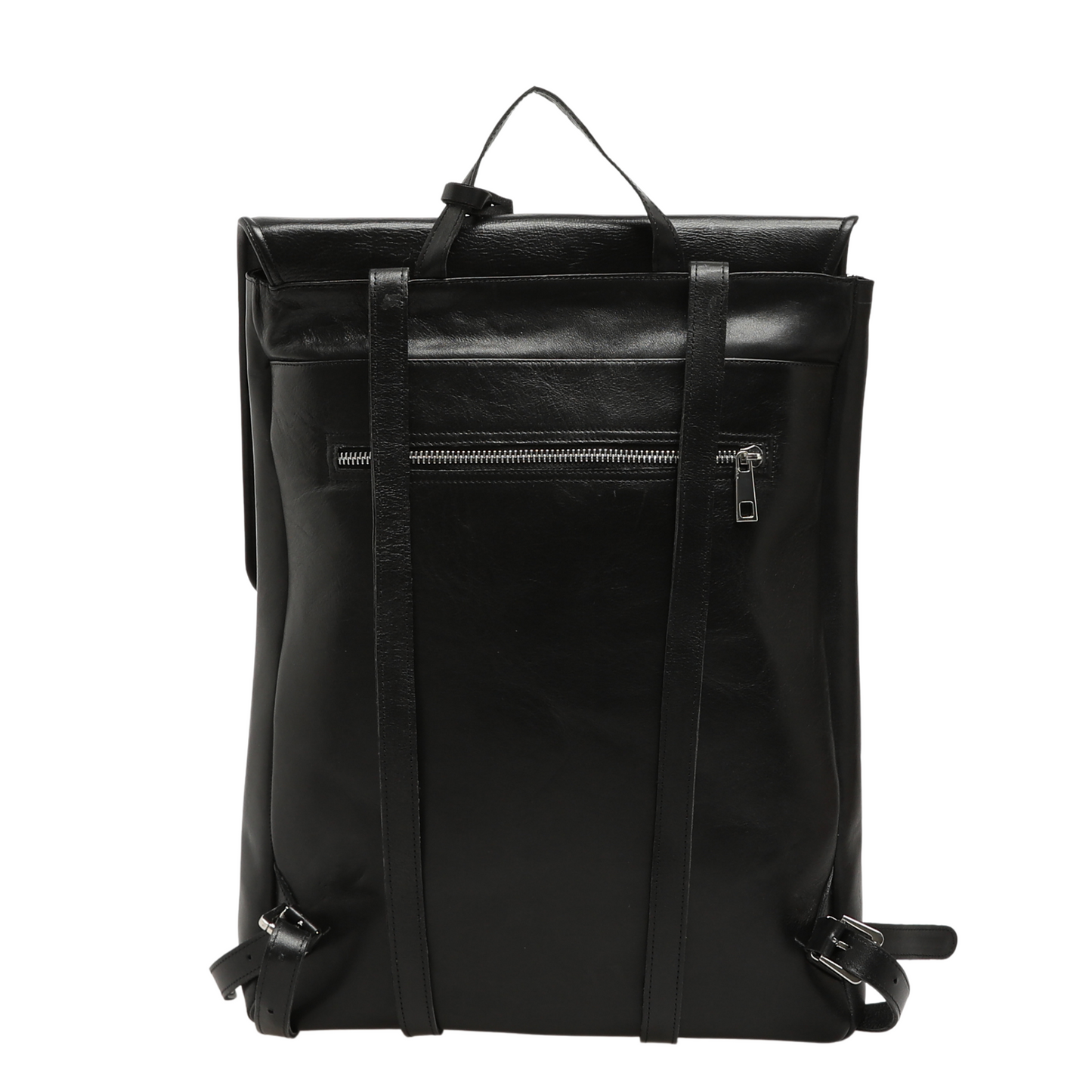 Genuine Leather Backpack With Laptop Compartment - Black