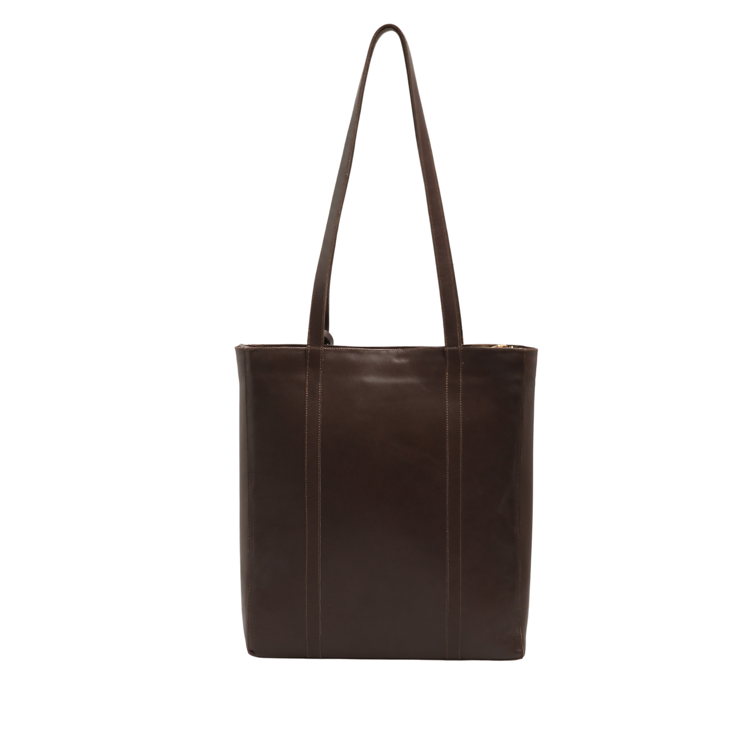 Genuine Leather Shoulder Bag with Multi-Compartment - Bitter Brown