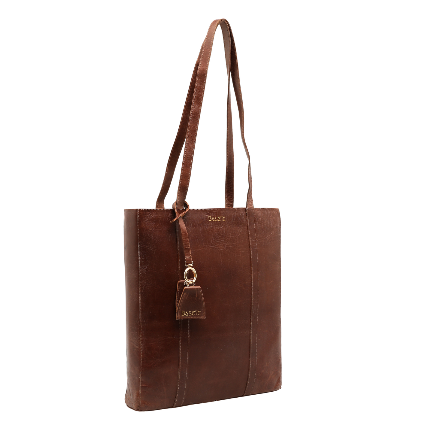 Worn Leather Shoulder Bag with Multi-Compartment - Dark Havana