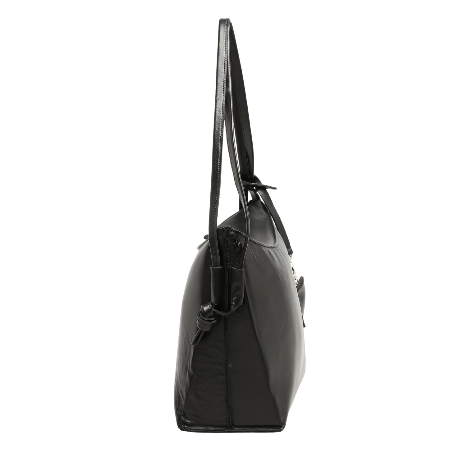 Genuine Leather Shoulder Bag With Flap Detail - Black