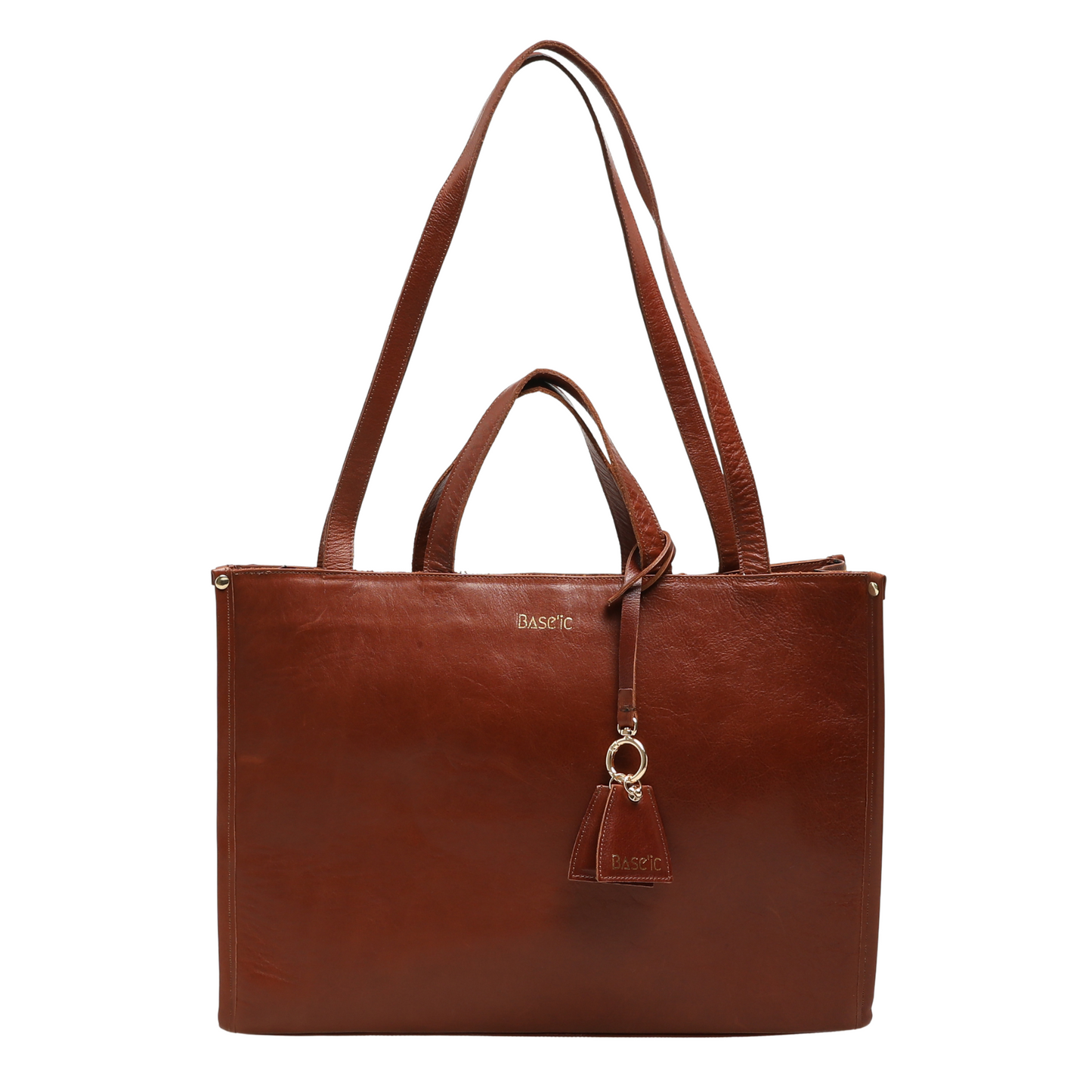 Genuine Leather Shoulder Bag with Laptop Compartment - Coconut