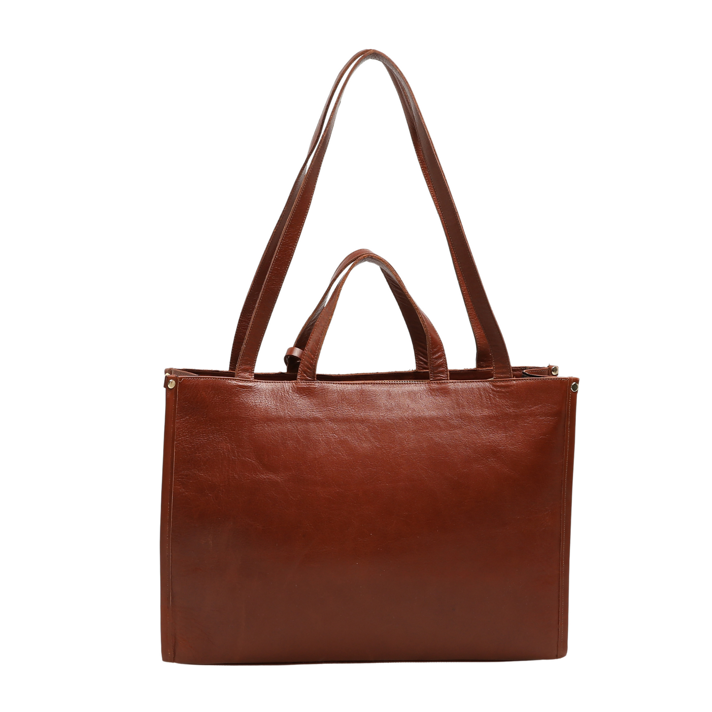 Genuine Leather Shoulder Bag with Laptop Compartment - Coconut