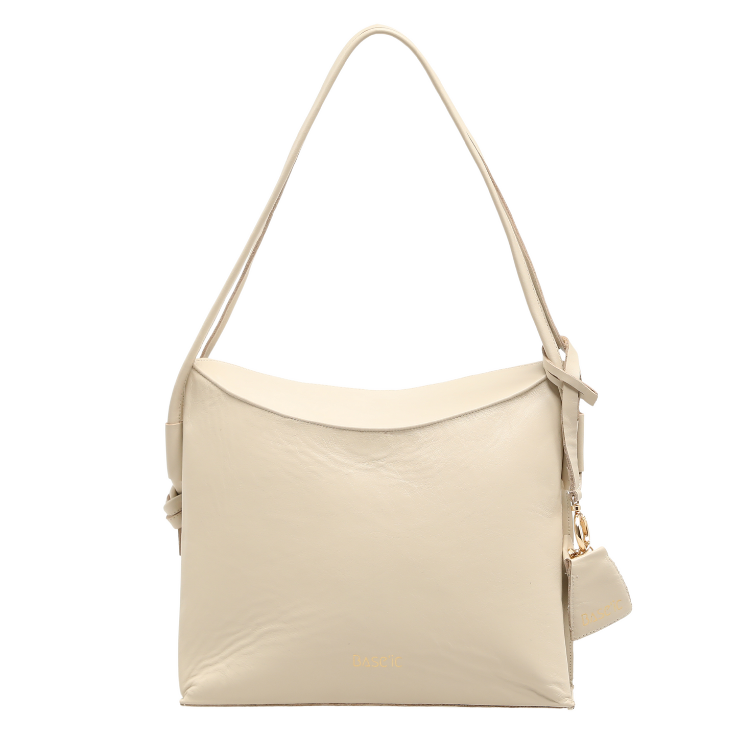 Genuine Leather Shoulder Bag With Flap Detail - Cream