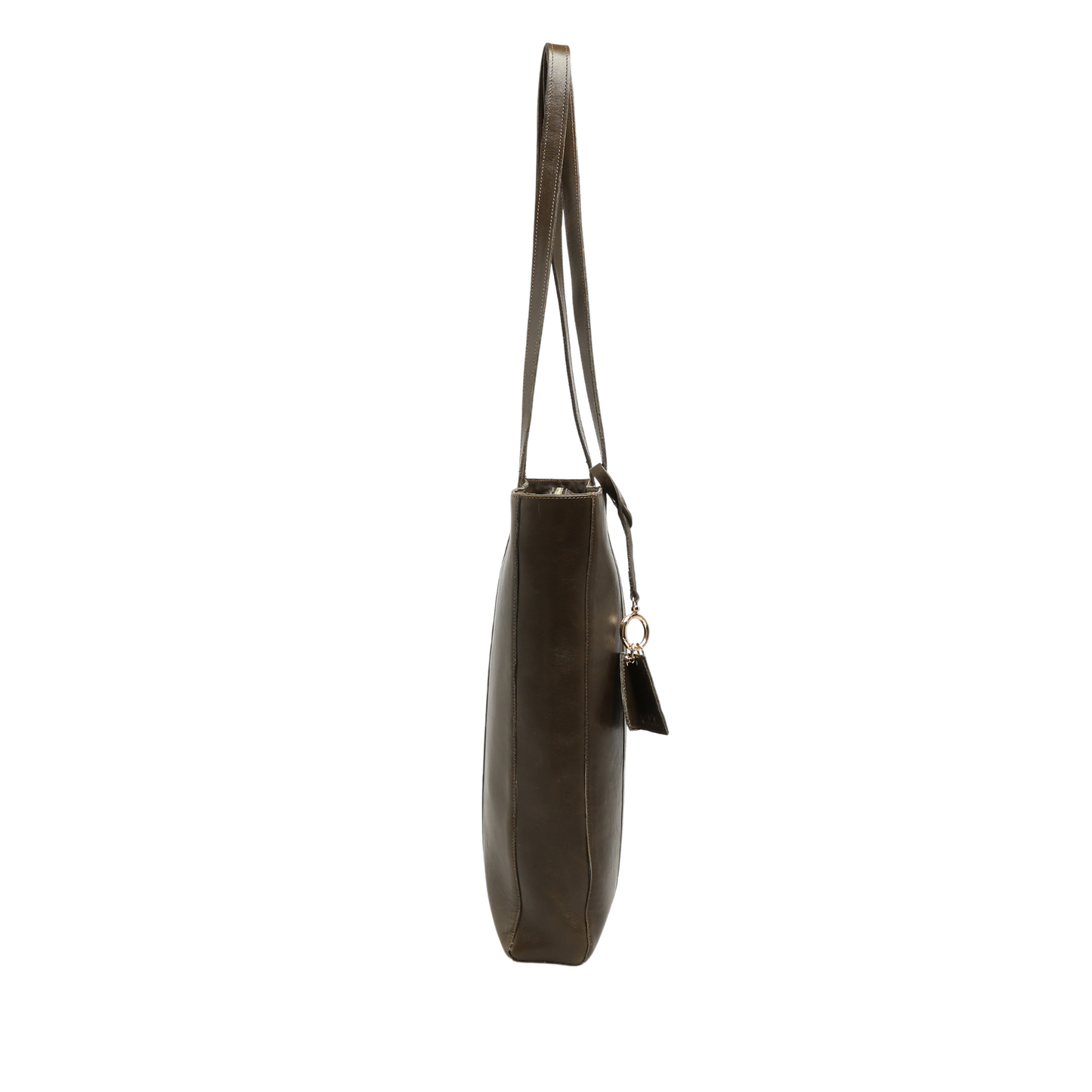 Genuine Leather Shoulder Bag with Multi-Compartment - Dark Olive