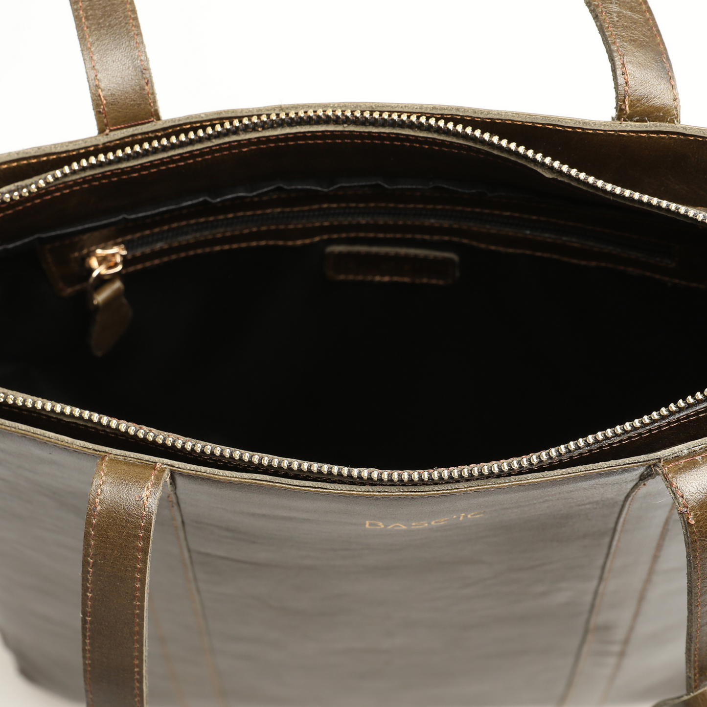 Genuine Leather Shoulder Bag with Multi-Compartment - Bitter Brown