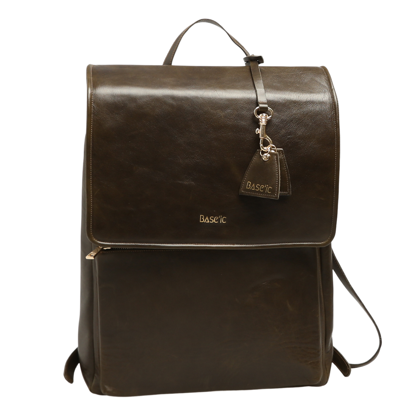 Genuine Leather Backpack With Laptop Compartment - Dark Olive