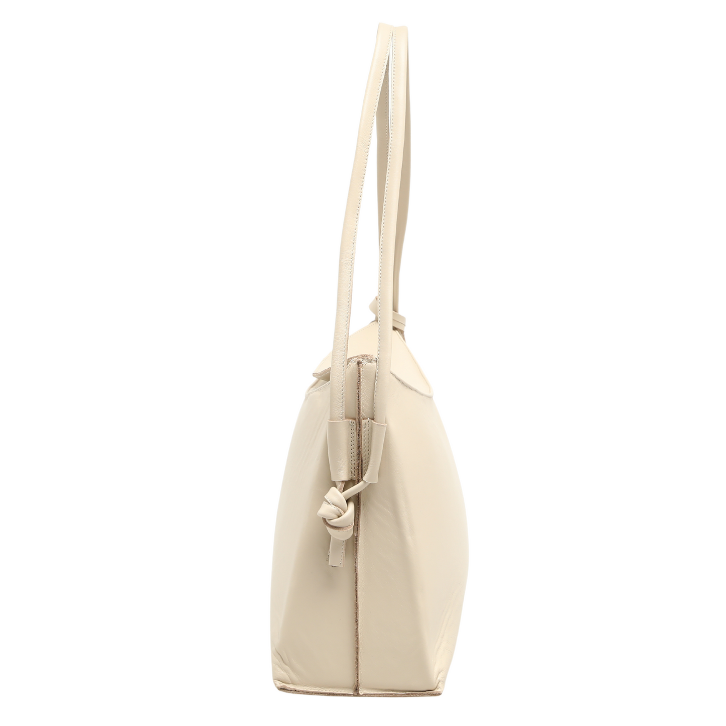 Genuine Leather Shoulder Bag With Flap Detail - Cream