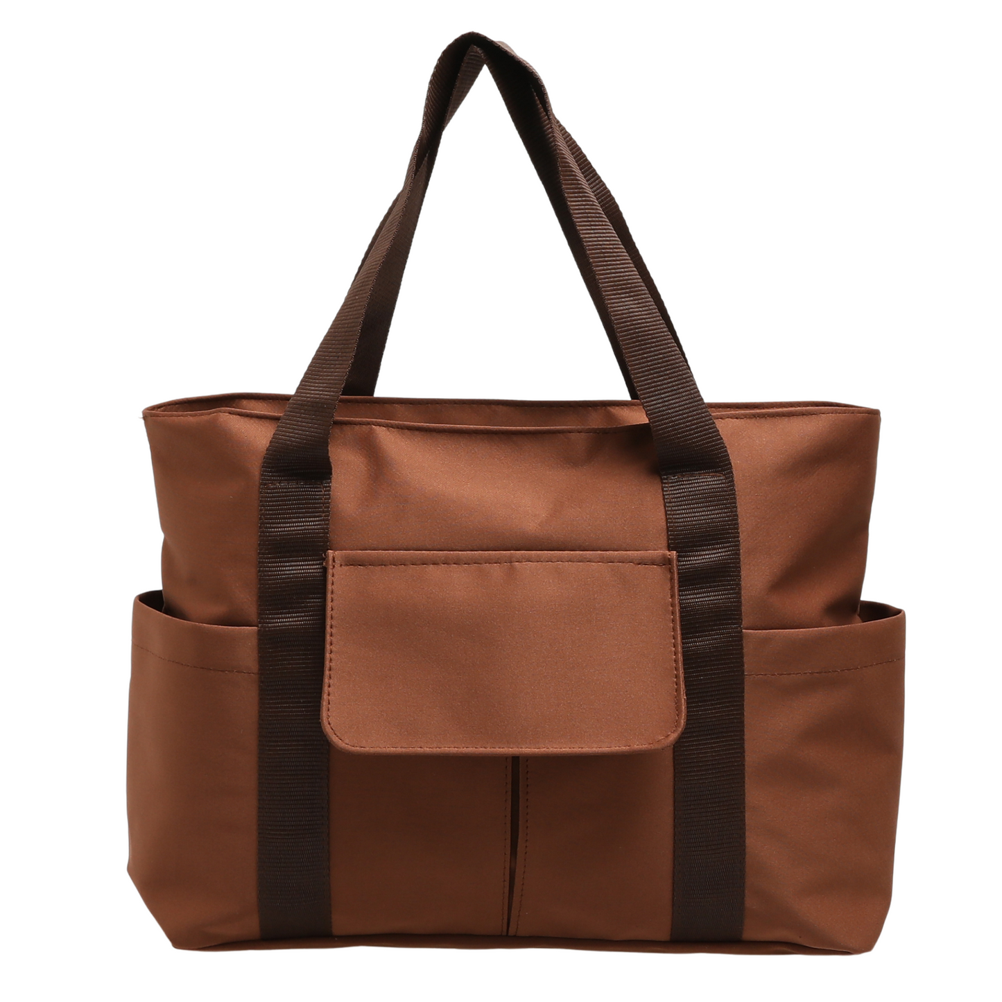 Heavyweight Satin Tote Bag With Pockets - Brown