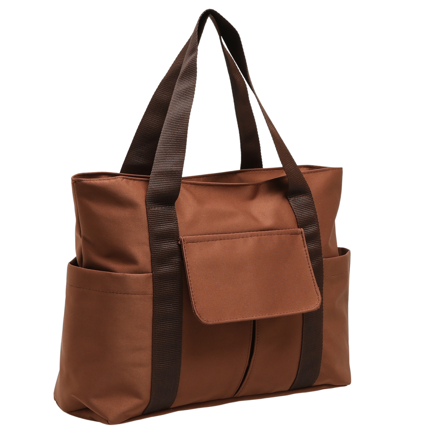 Heavyweight Satin Tote Bag With Pockets - Brown