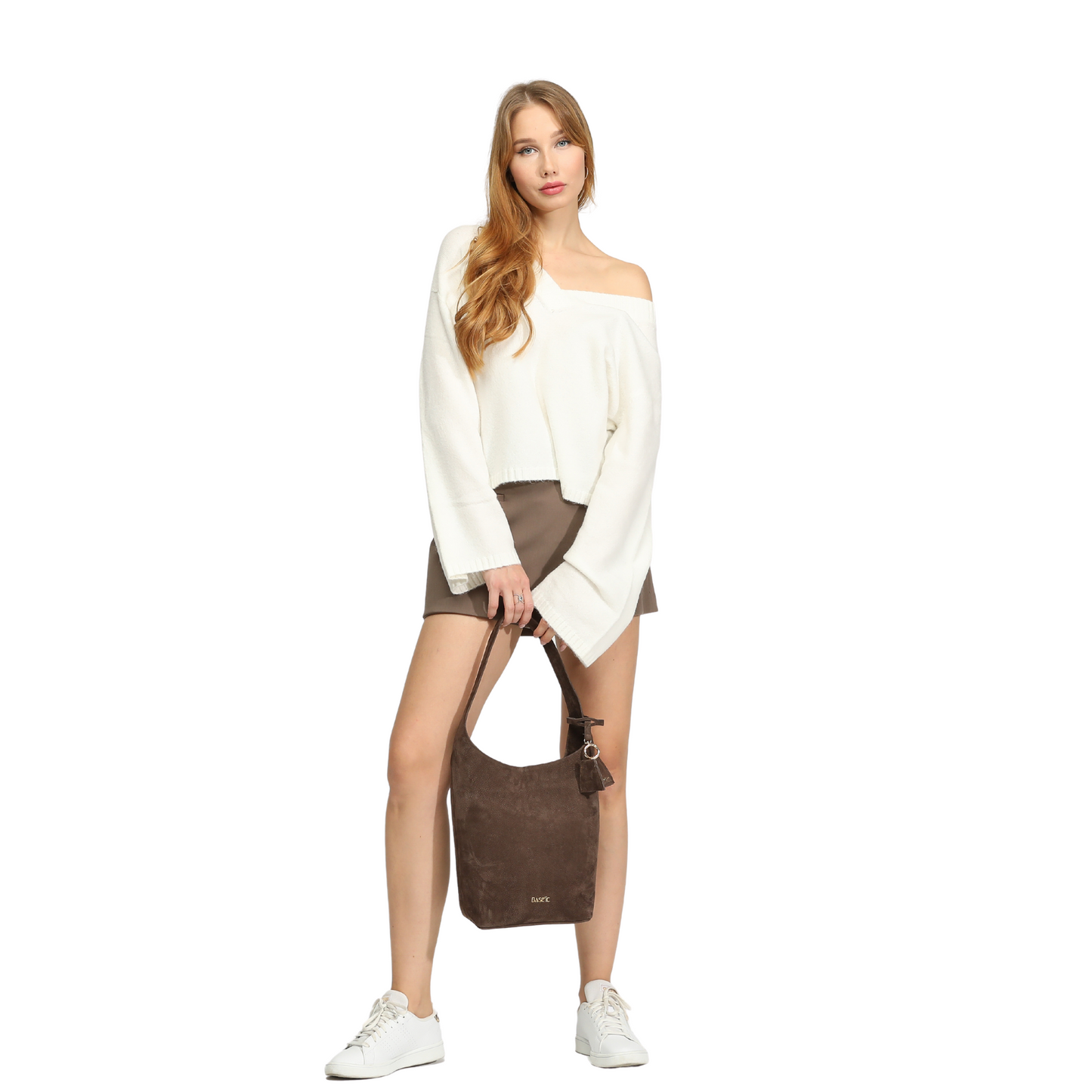 Nubuck Leather Hobo Bag - Tobacco Brown