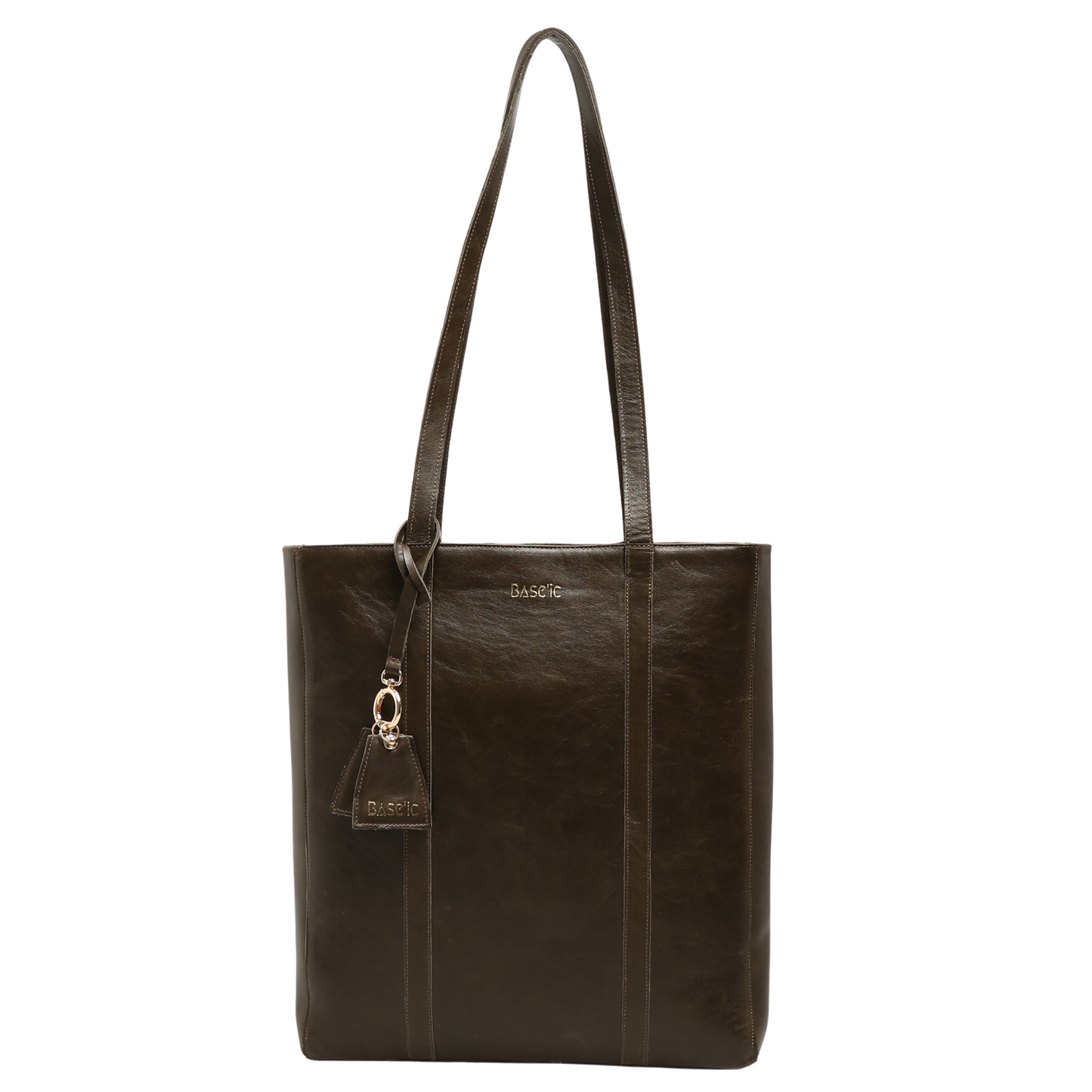 Genuine Leather Shoulder Bag with Multi-Compartment - Dark Olive