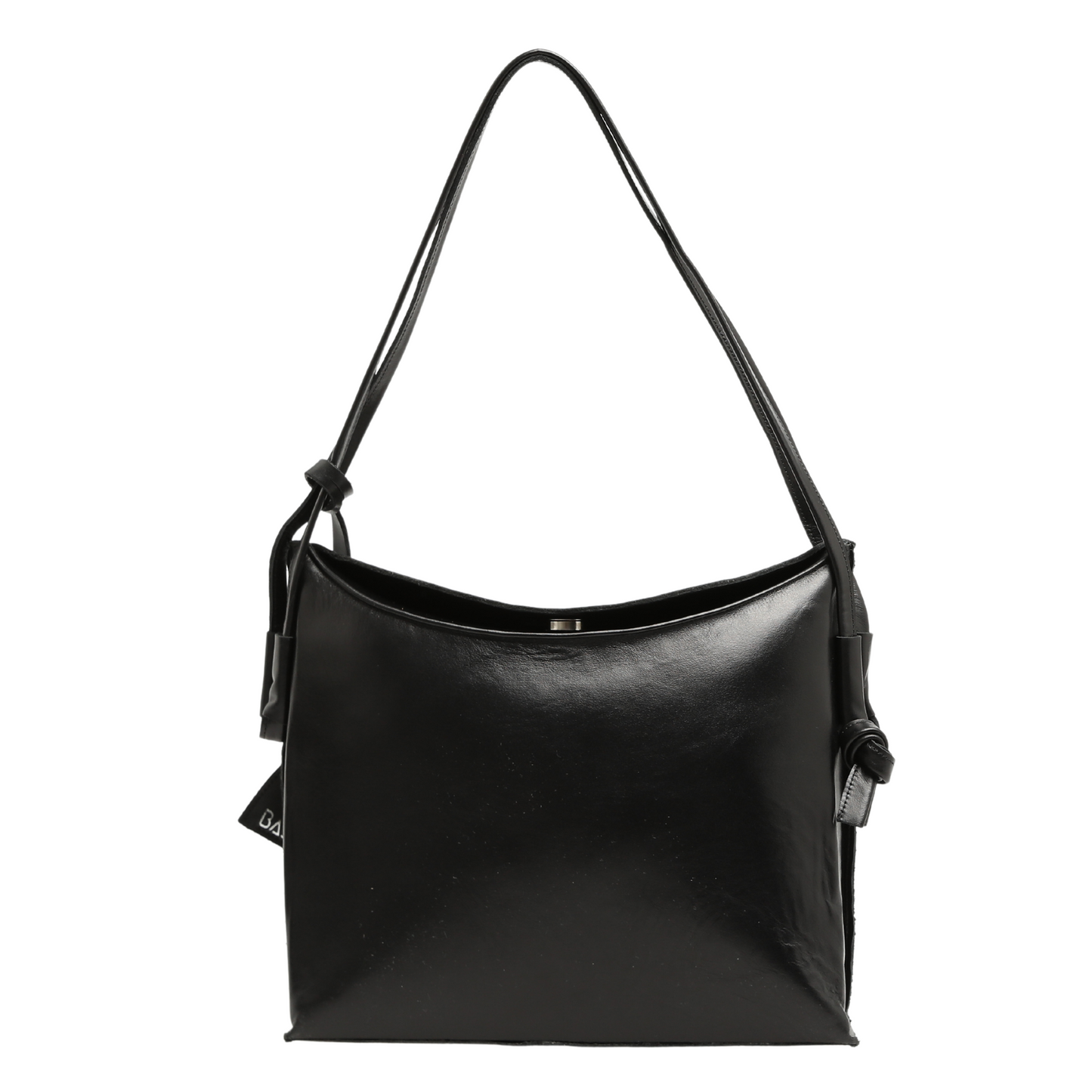 Genuine Leather Shoulder Bag With Flap Detail - Black